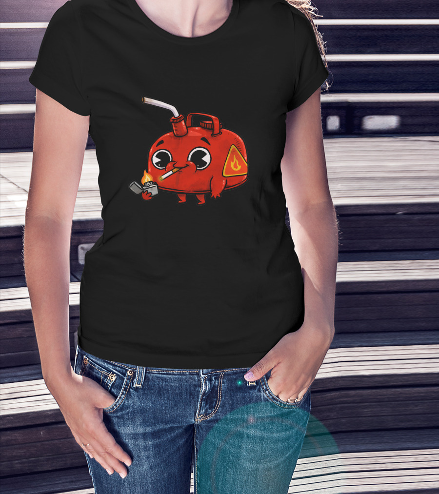 Bad Gas 917017 Red Gas Can Smoking With Lighter And Flame T-Shirt