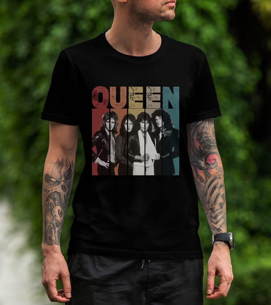 QUEEN Vintage Band Portrait Stripes T-Shirt