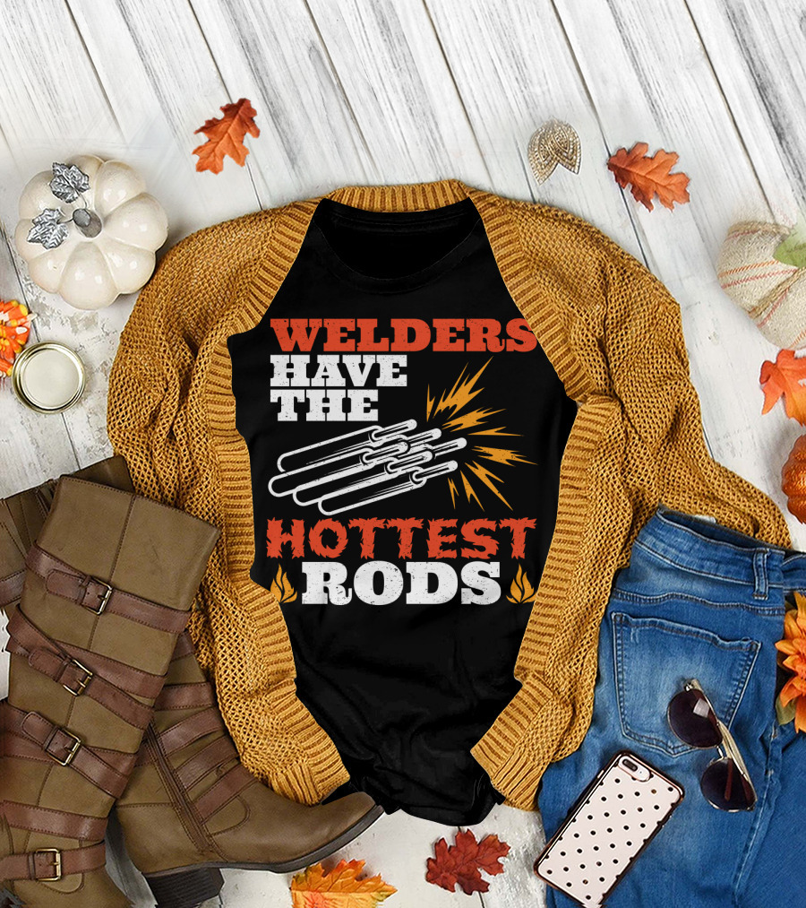 Welders Have the Hottest Rods Sparks Flame Motif T-Shirt