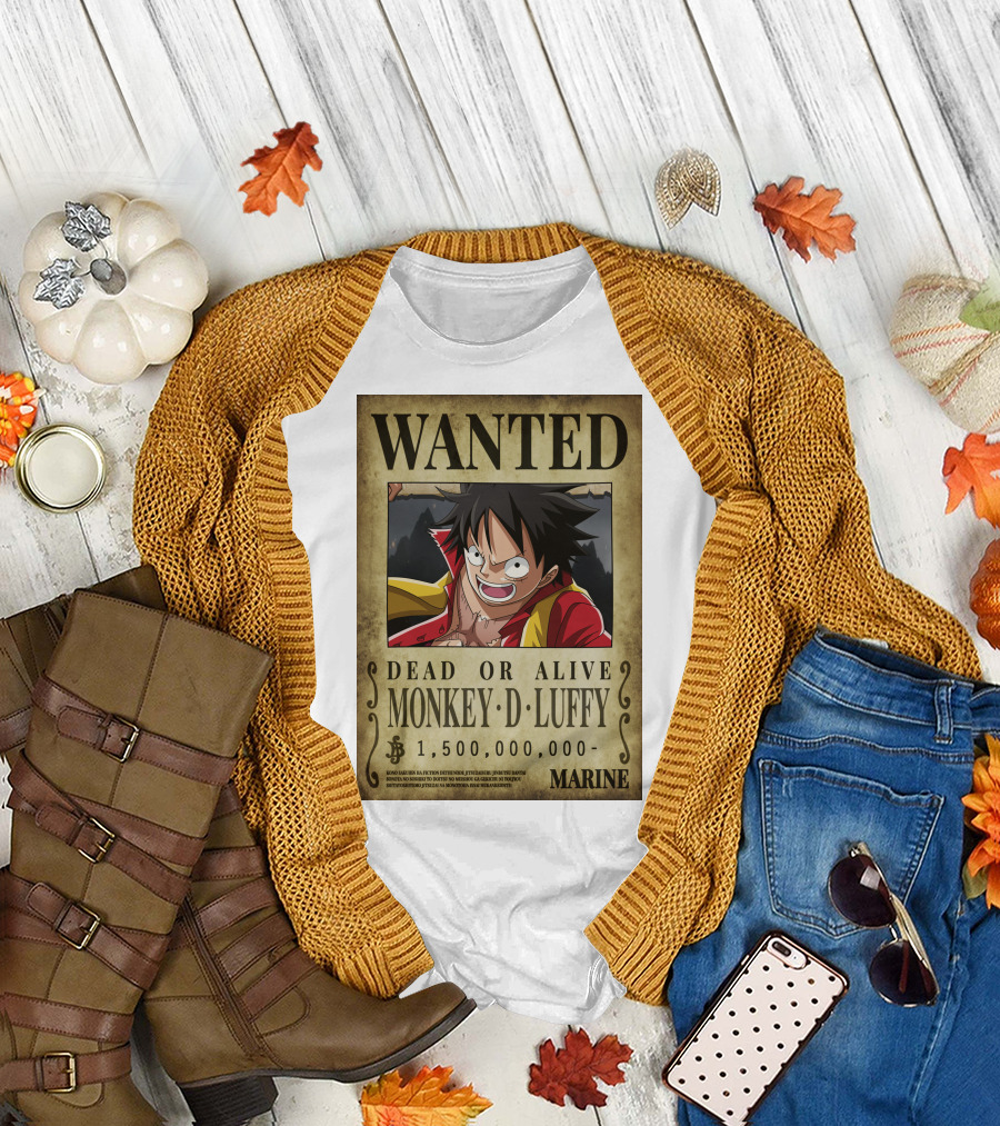 Wanted Poster Monkey D Luffy One Piece Gomu Gomu No Mi BonLee Shop 1,500,000,000 Marine T-Shirt