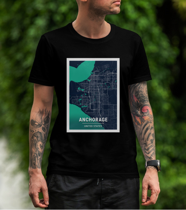 Anchorage United States Blue Dark City Map T-Shirt