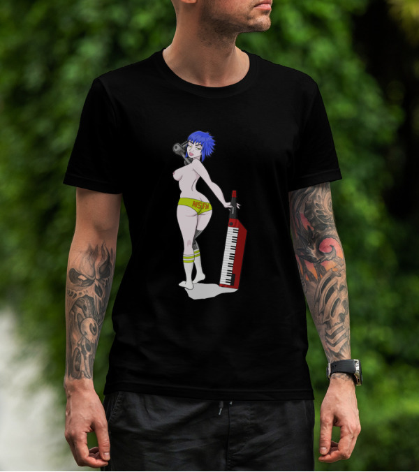 Anne Top Down 1384413 NSFW Keyboard Girl With Blue Hair And Yellow Shorts T-Shirt