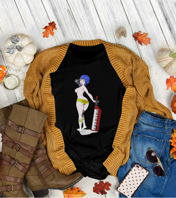 Anne Top Down 1384413 NSFW Keyboard Girl With Blue Hair And Yellow Shorts T-Shirt