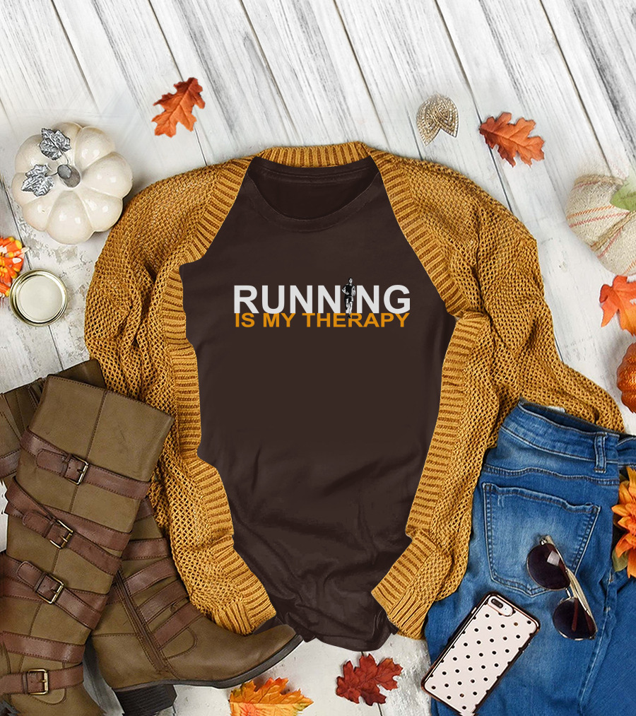 RUNNING IS MY THERAPY Jogger Icon in Letter N T-Shirt