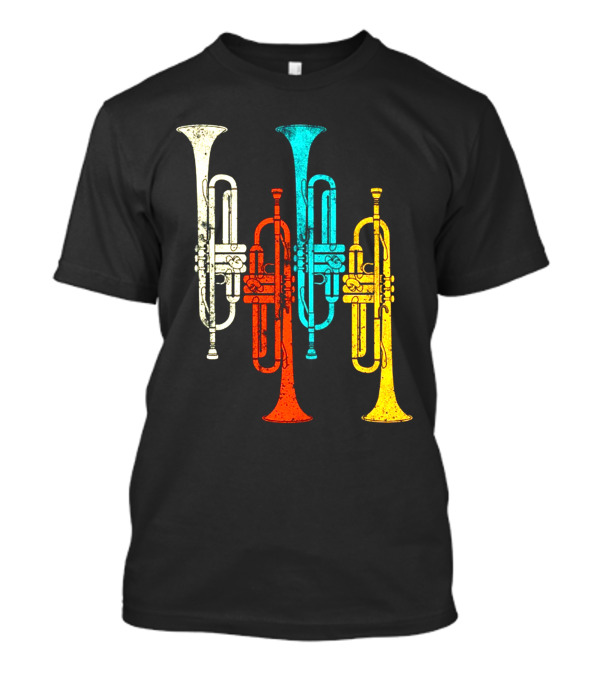 Colorful Trumpet Quartet - Retro Instrument T-Shirt