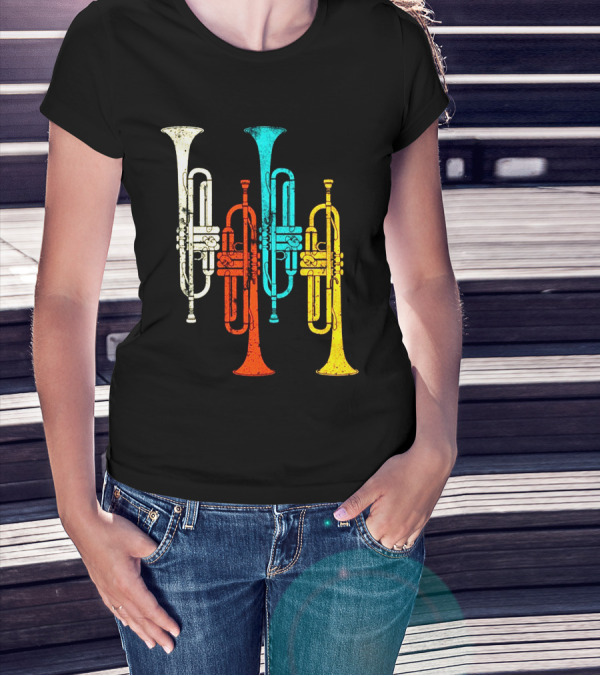 Colorful Trumpet Quartet - Retro Instrument T-Shirt