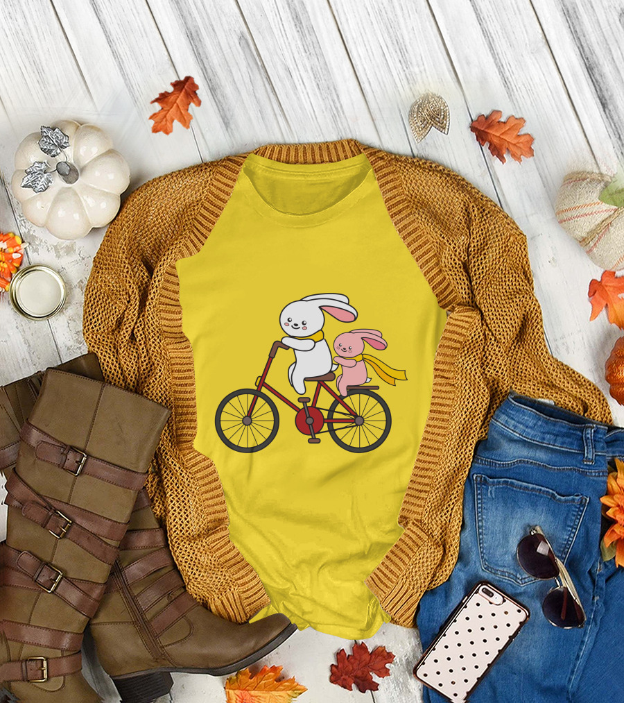 Bunny Bicycle Ride with Yellow Scarf T-Shirt