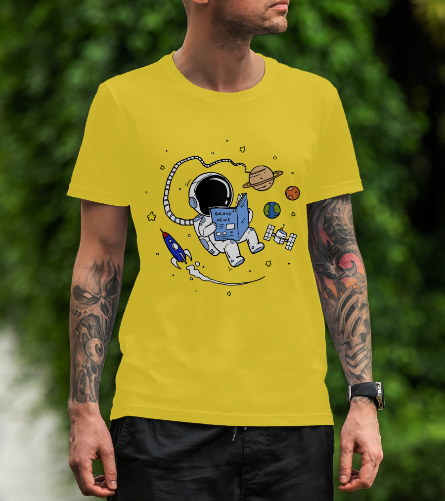 Reading Galaxy News Astronaut With Planets And Rocket T-Shirt