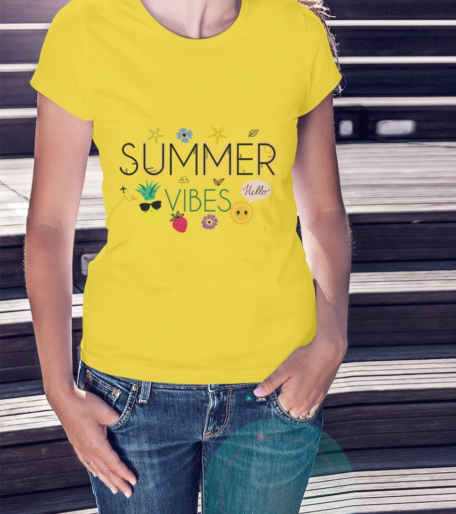 Summer Vibes Pineapple Strawberry Sun Hello Starfish Flower Leaf T-Shirt