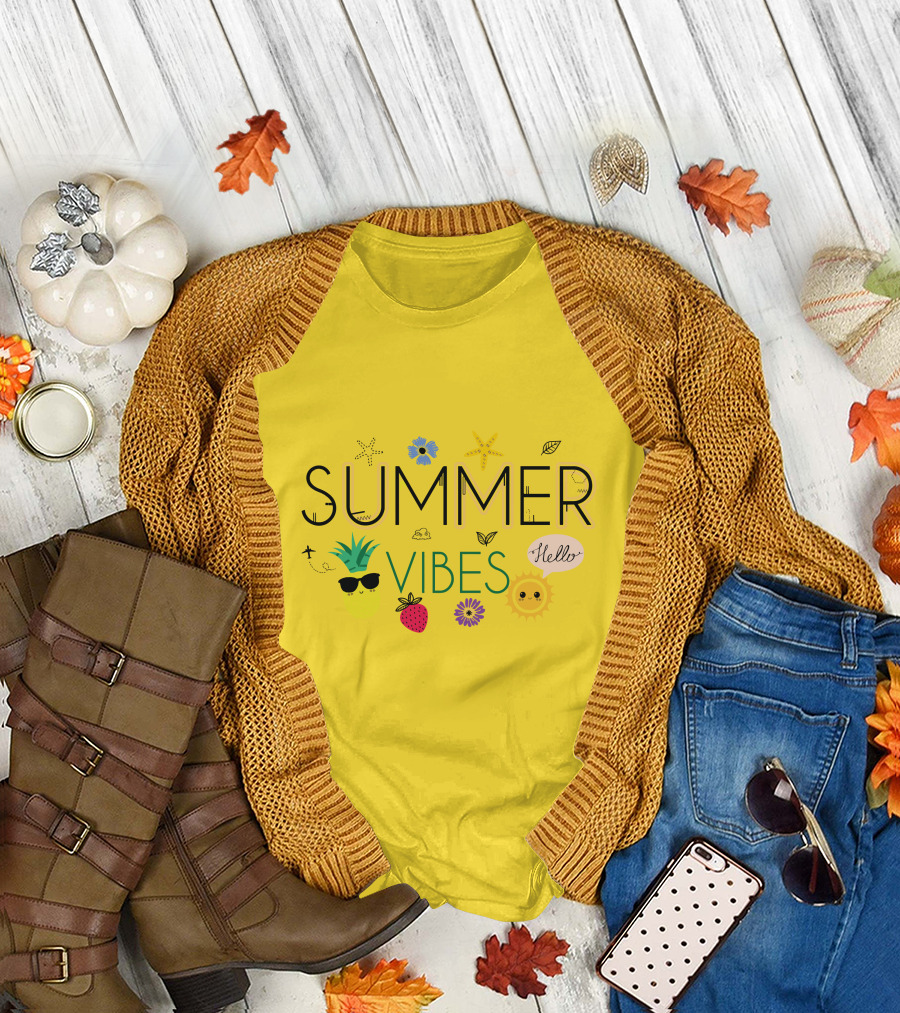 SUMMER VIBES PINEAPPLE STRAWBERRY SUN HELLO STARFISH FLOWER LEAF T-Shirt