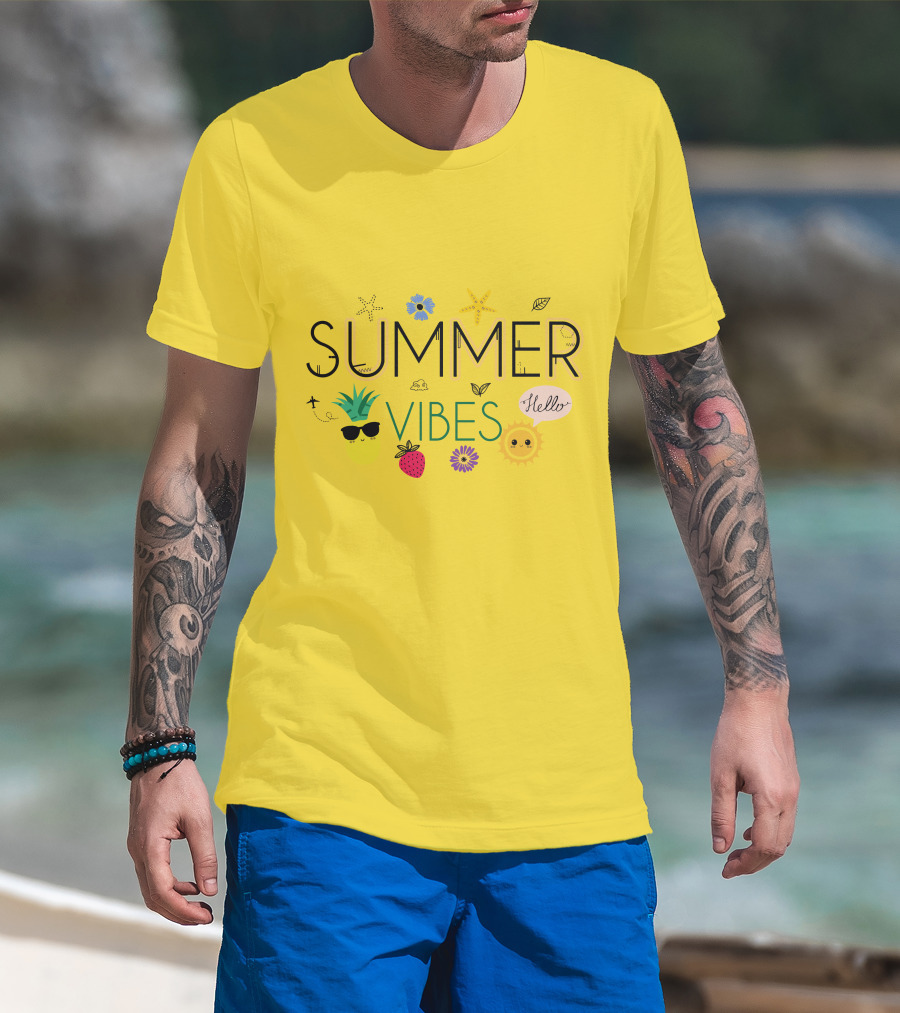 Summer Vibes Pineapple Strawberry Sun Hello Starfish Flower Leaf T-Shirt