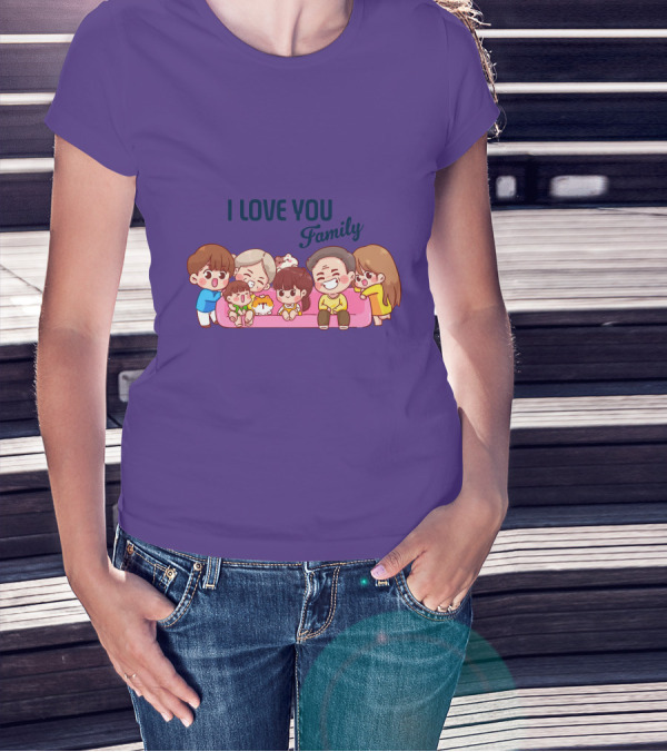 I Love You Family Cute Cartoon Characters Hugging亲爱的家庭 T-Shirt
