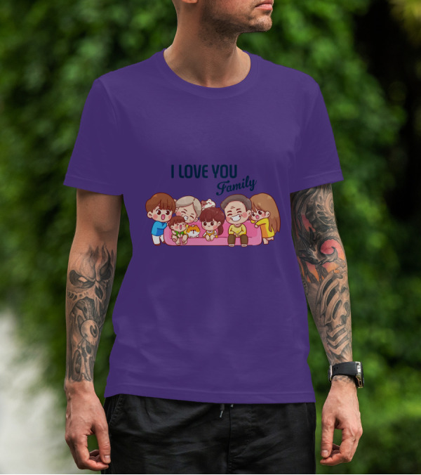 I Love You Family Cute Cartoon Characters Hugging亲爱的家庭 T-Shirt