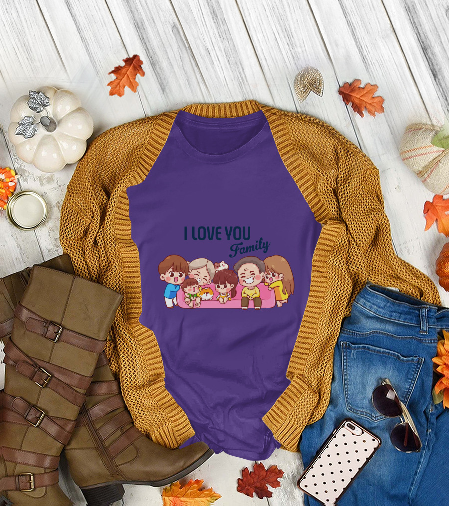 I Love You Family Cute Cartoon Characters Hugging亲爱的家庭 T-Shirt