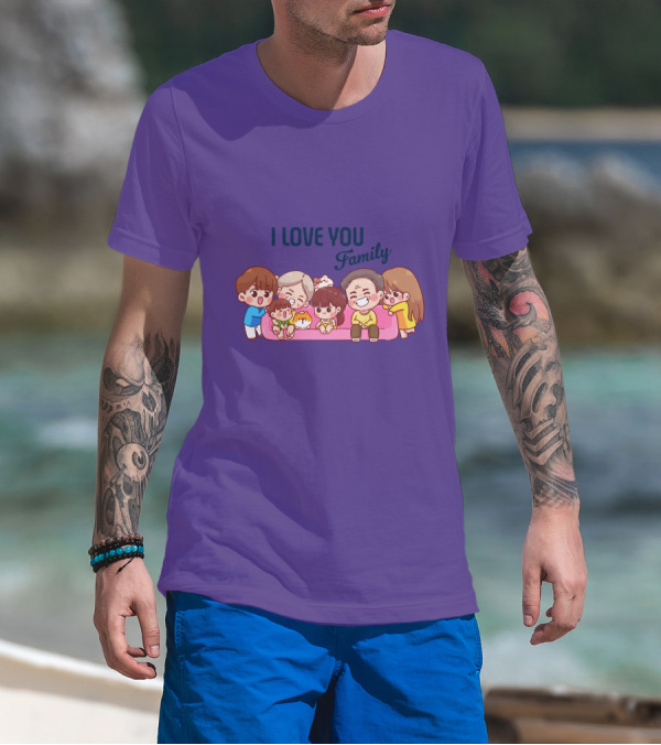 I Love You Family Cute Cartoon Characters Hugging亲爱的家庭 T-Shirt