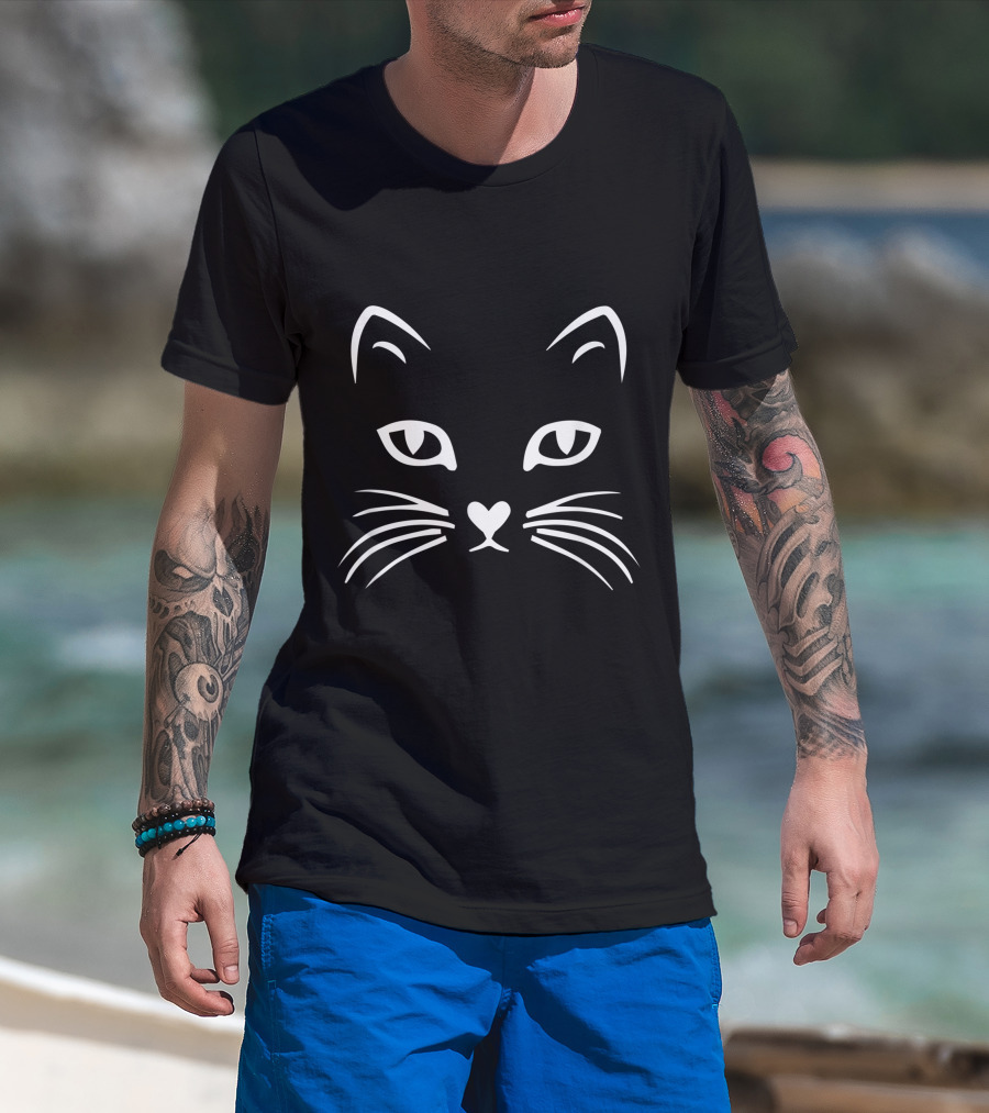 Cat Face Whiskers Eyes Heart Nose T-Shirt