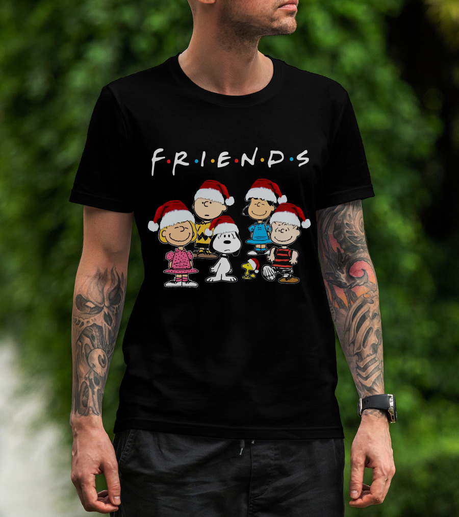 Friends Christmas Snoopy Peanuts Characters Santa Hats T-Shirt