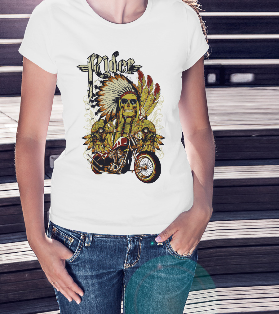 Rider Skull Motorcycle Eagle Feathers Tribal Helmet T-Shirt