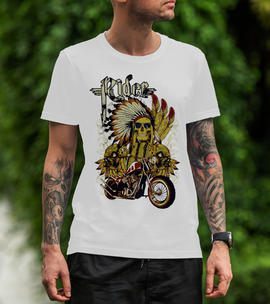 Rider Skull Motorcycle Eagle Feathers Tribal Helmet T-Shirt