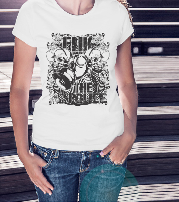 Fuk The Police Gas Mask Skull T-Shirt