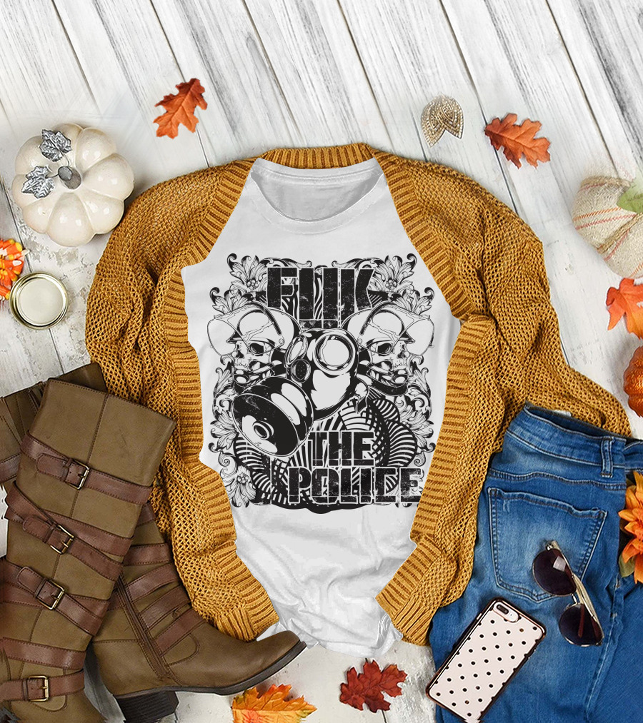 Fuk the Police Gas Mask Skull T-Shirt