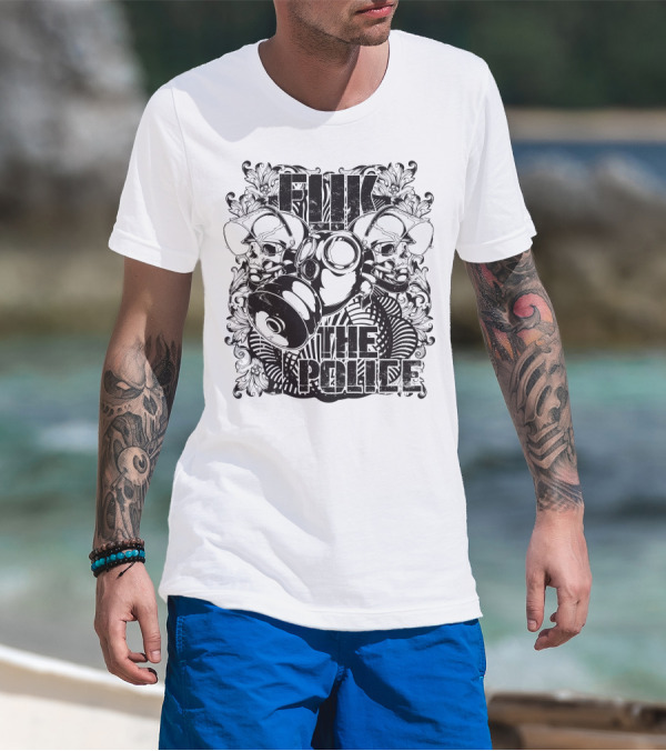 Fuk The Police Gas Mask Skull T-Shirt