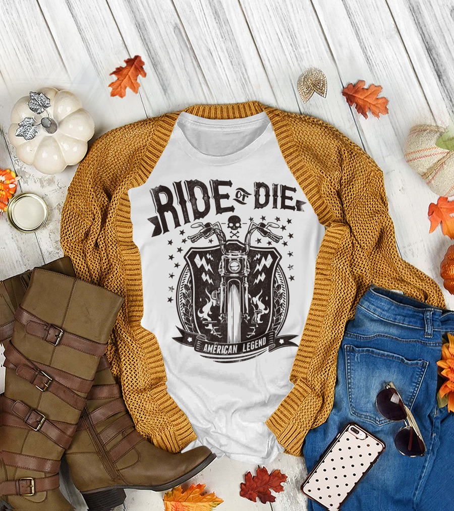 Ride or Die American Legend Motorcycle Printing Label Fashion T-Shirt