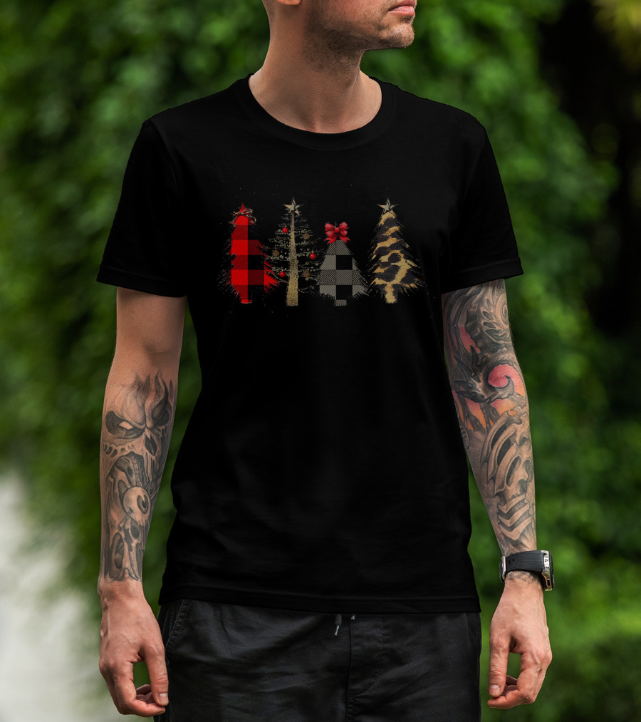 Mery Chrismas Plaid And Animal Print Christmas Trees T-Shirt