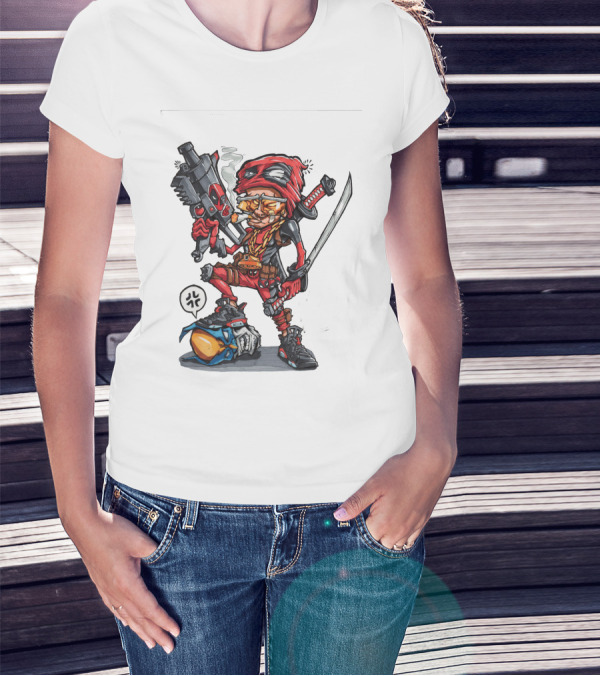 Ninja Animation Cartoon Warrior With Sword And Gun T-Shirt