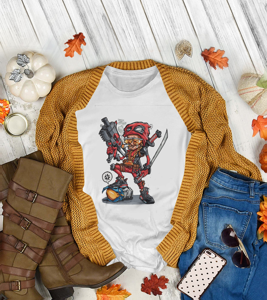 Ninja Animation Cartoon Warrior with Sword and Gun T-Shirt