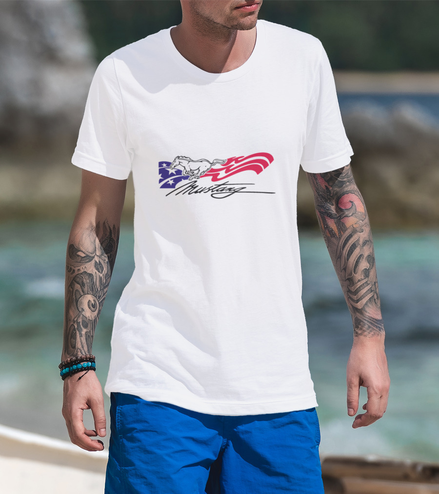 Mustang American Flag Running Horse T-Shirt