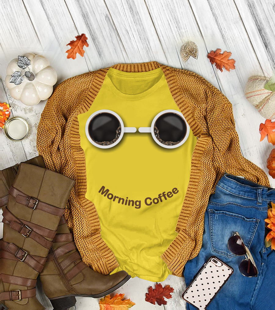 Morning Coffee Smile with Cup Glasses T-Shirt