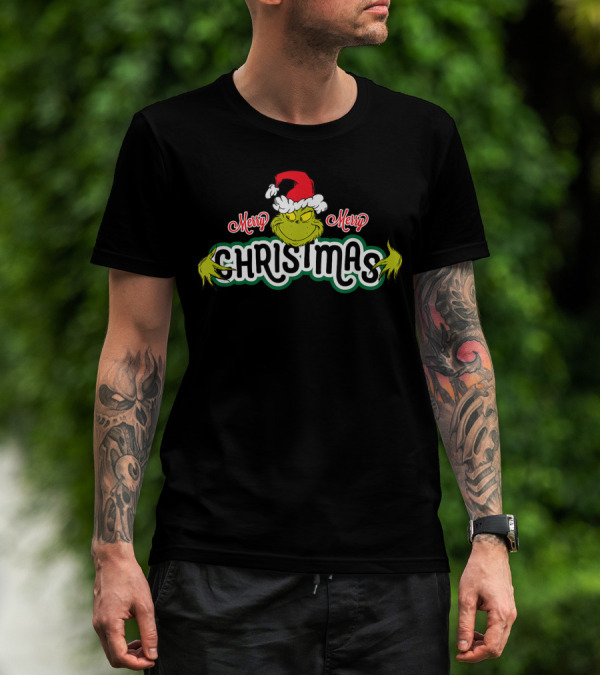 Merry Grinch Christmas Santa Hat T-Shirt