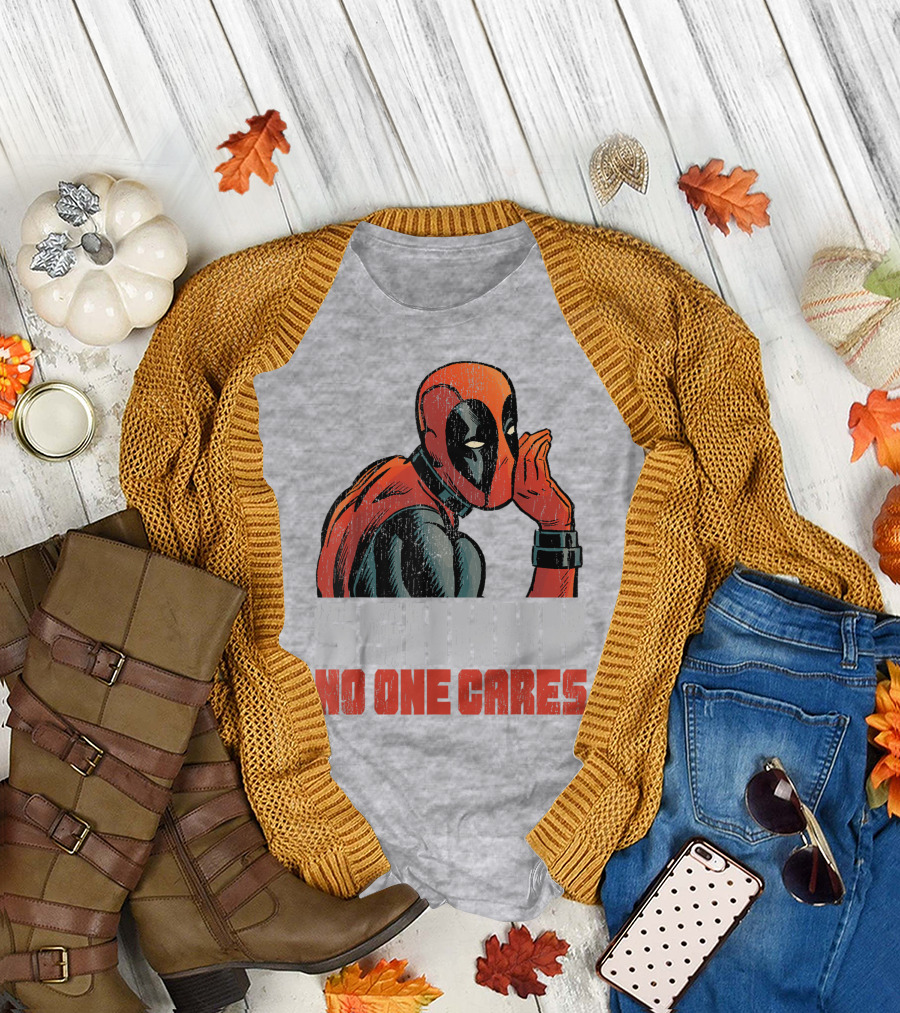 Marvel Deadpool SSHHHH No One Cares Whisper Red and Black Suit Hero T-Shirt