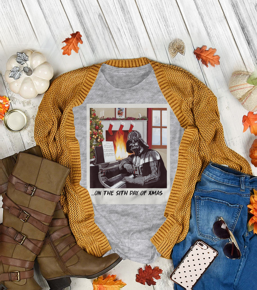Darth Vader On the Sith Day of Xmas by Fireplace T-Shirt