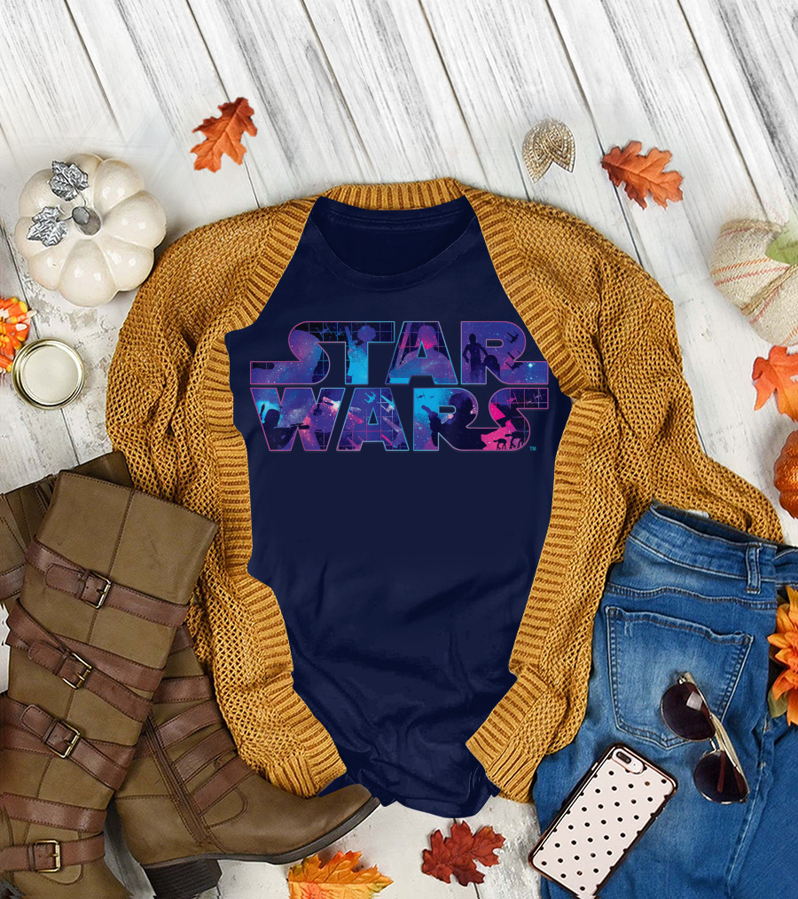 Star Wars Logo Retro 90s Twinkling Stars Galaxy T-Shirt