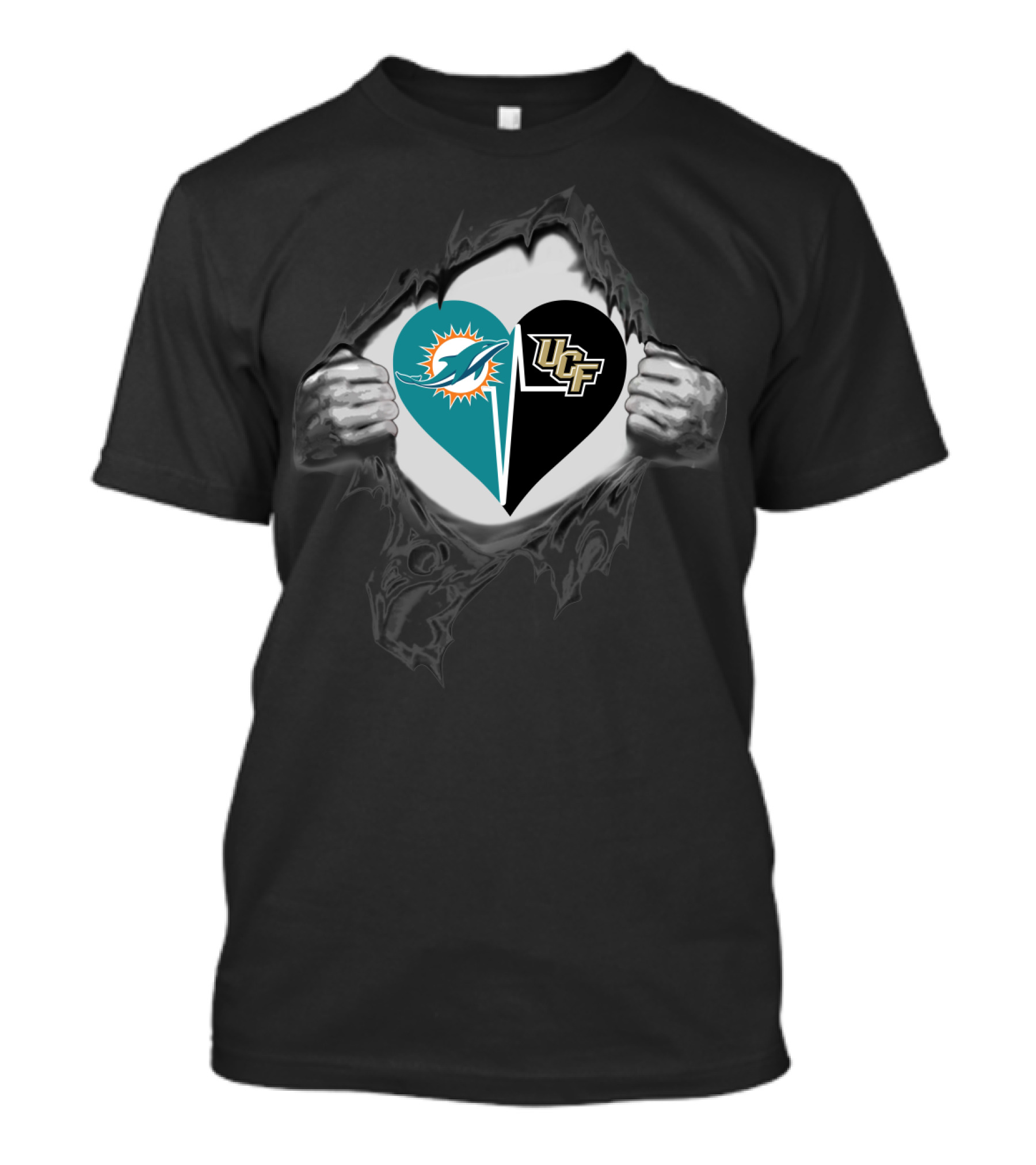 Dolphins And Ucf Knights Heart Logo With Ripped T-Shirt