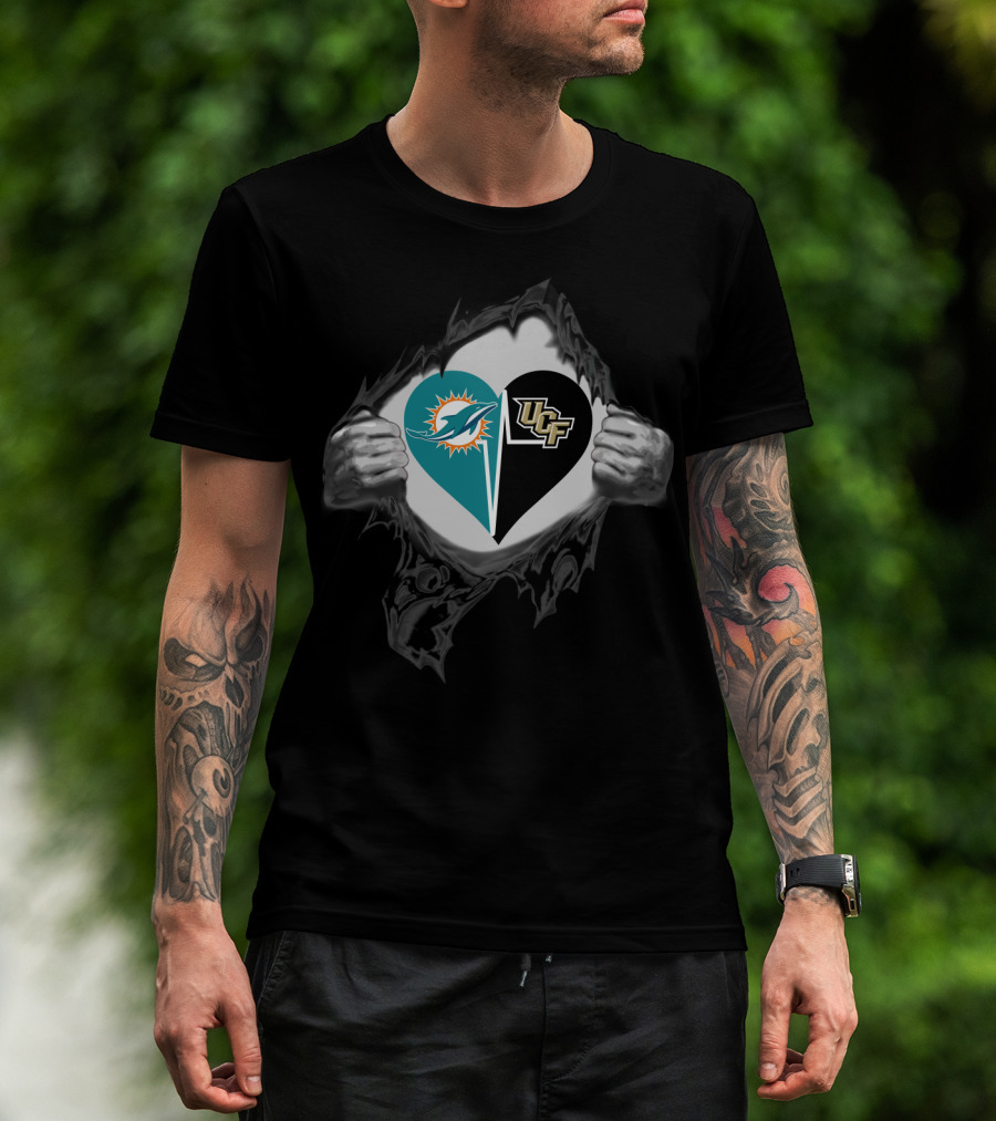 Dolphins And Ucf Knights Heart Logo With Ripped T-Shirt