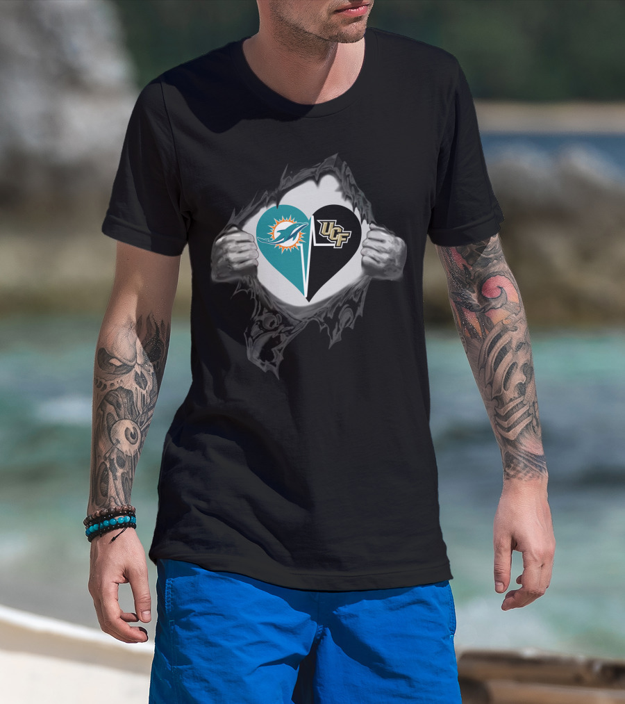 Dolphins And Ucf Knights Heart Logo With Ripped T-Shirt