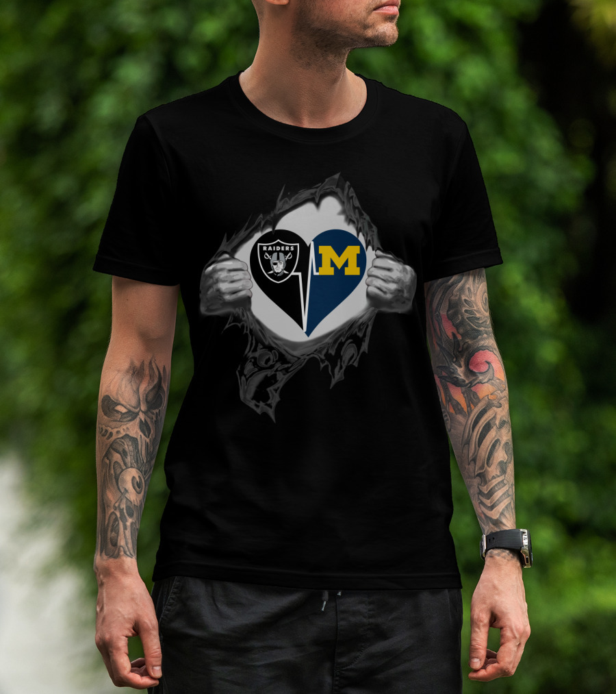 Raiders Heart Split With Michigan Wolverines T-Shirt