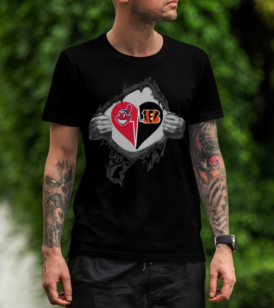 Bengals And Cleveland Indians Heart T-Shirt