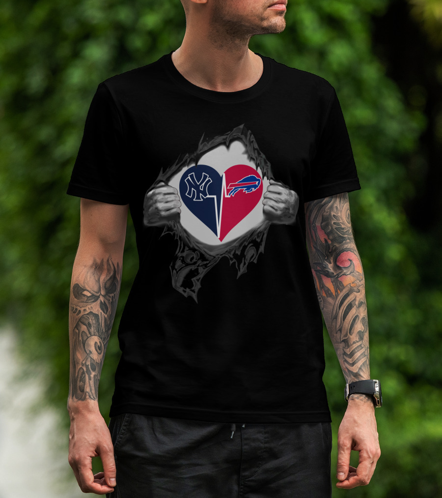 Heart Of New York Yankees And Buffalo Bills T-Shirt