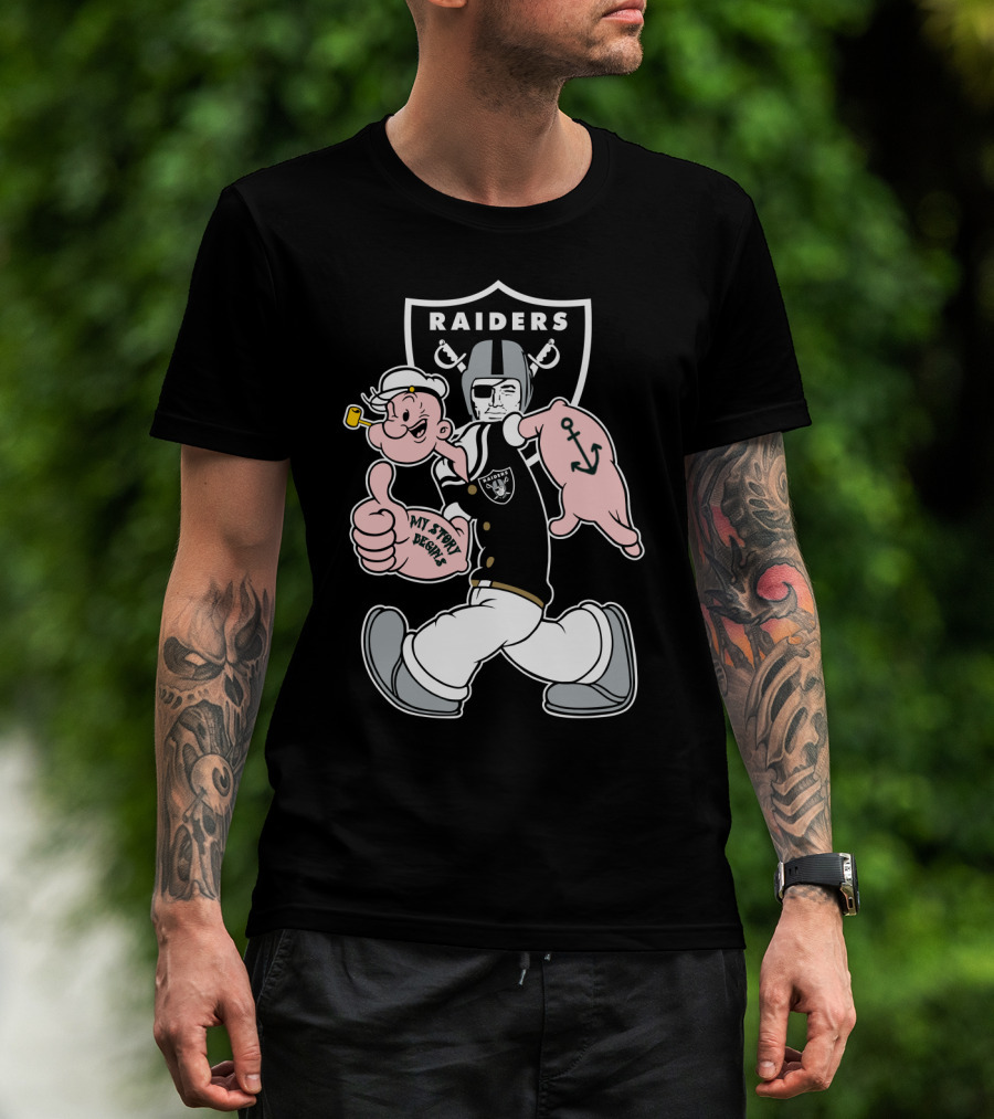 Raiders Popeye Nfl Mascot Crossover With Helmet And Anchor T-Shirt