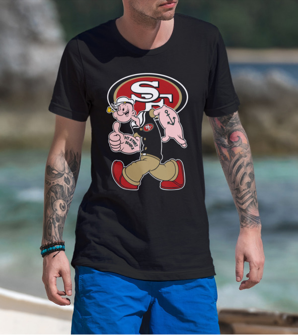 San Francisco 49ers Sf Logo With Walking Sailor Character And Anchor Tattoo T-Shirt