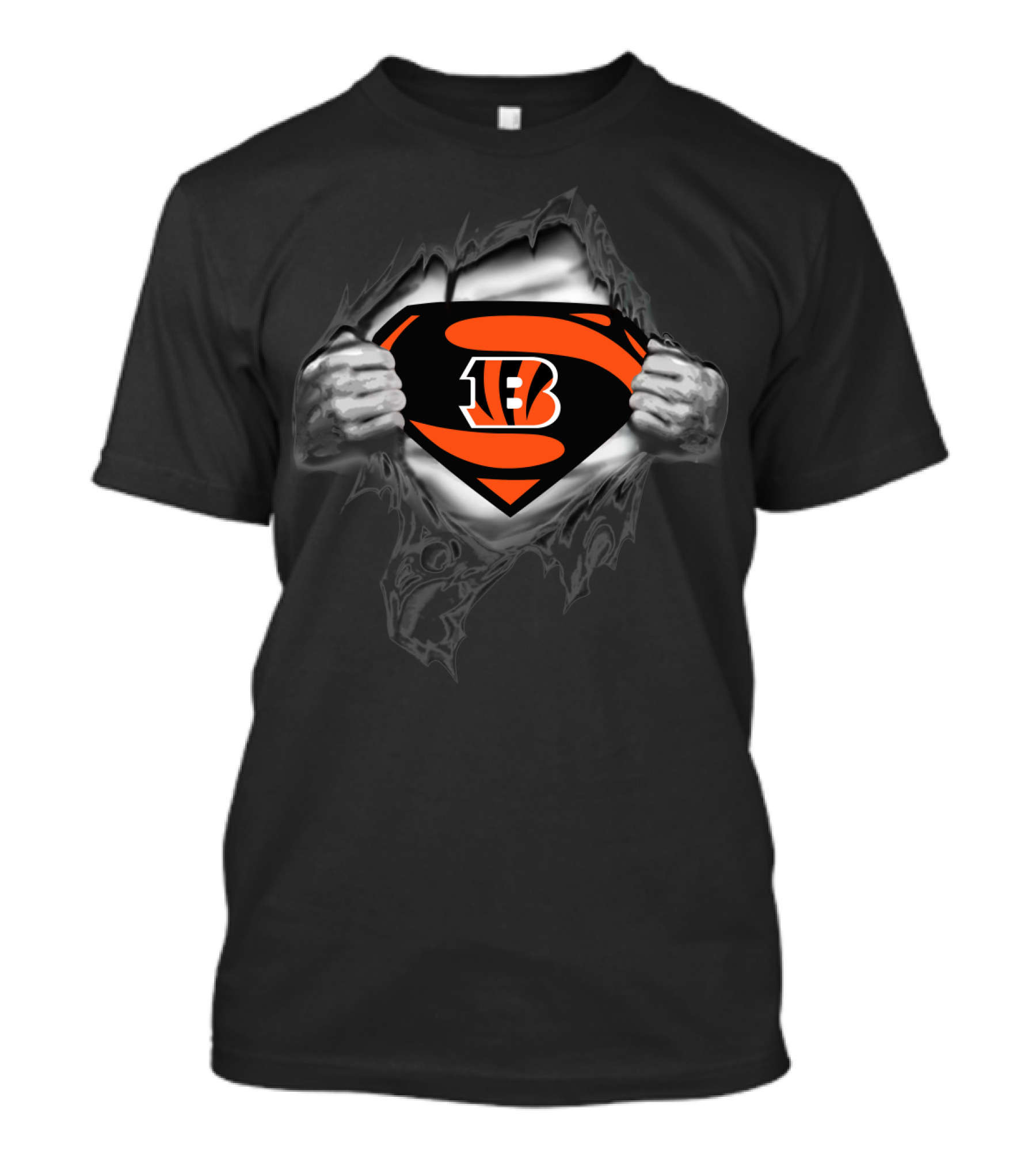 Superman Bengals Logo Hidden Beneath Ripped T-Shirt