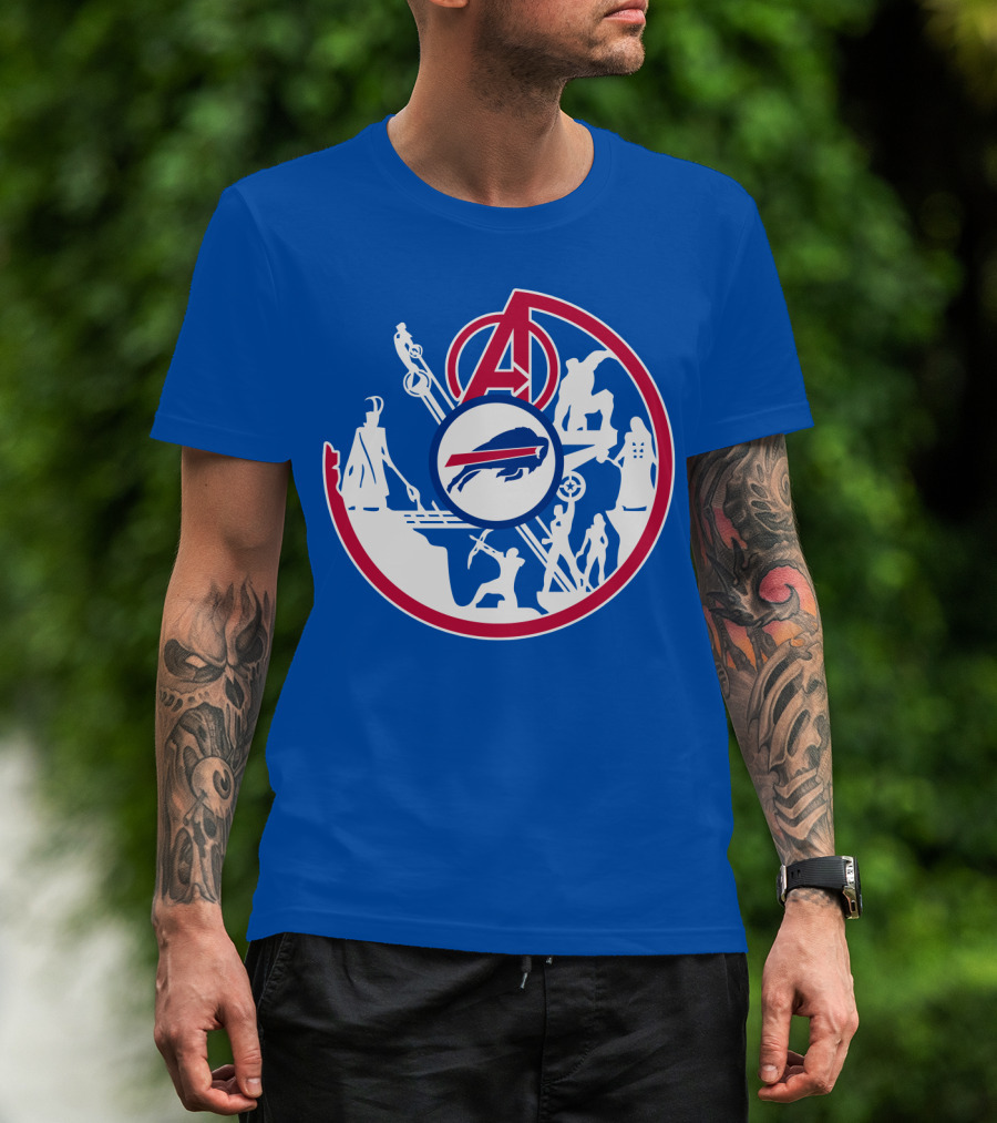 Buffalo Bills Avengers Crossover Logo Blue T-Shirt