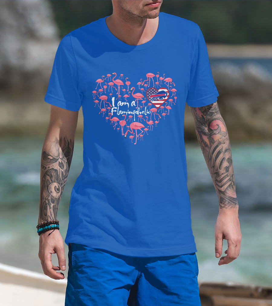 I Am A Flamingoholic Heart With Bills Usa Flag T-Shirt