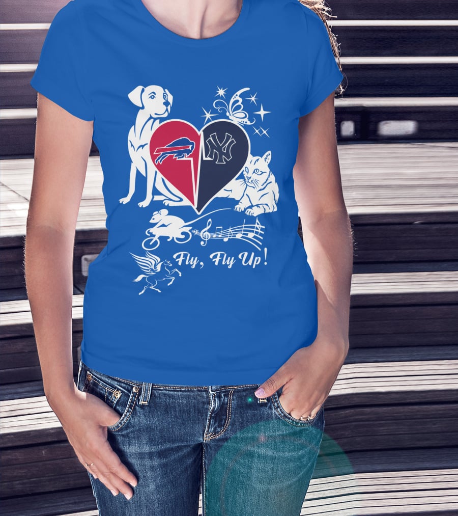 Buffalo Bills New York Yankees Heart Fly Fly Up Dog Cat Pegasus Butterfly T-Shirt
