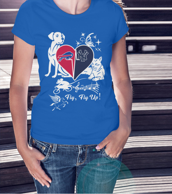 Buffalo Bills New York Yankees Heart Fly Fly Up Dog Cat Pegasus Butterfly T-Shirt