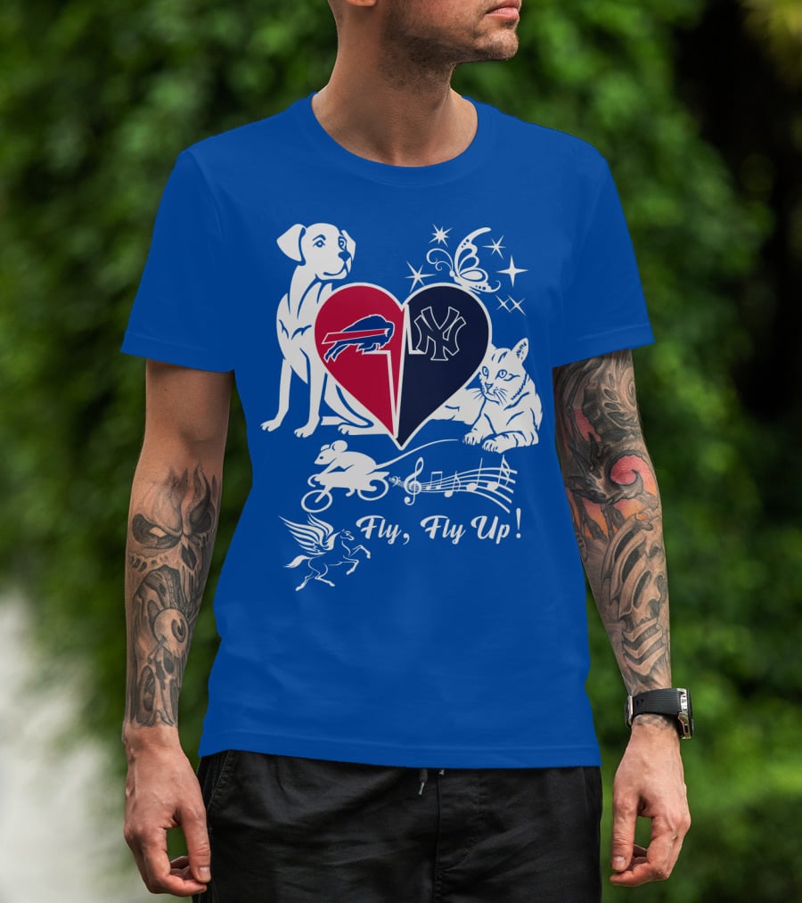 Buffalo Bills New York Yankees Heart Fly Fly Up Dog Cat Pegasus Butterfly T-Shirt